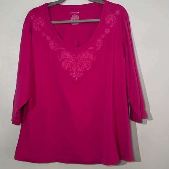 St. John's Bay Pink Embroidered Top - Picture 1 of 8